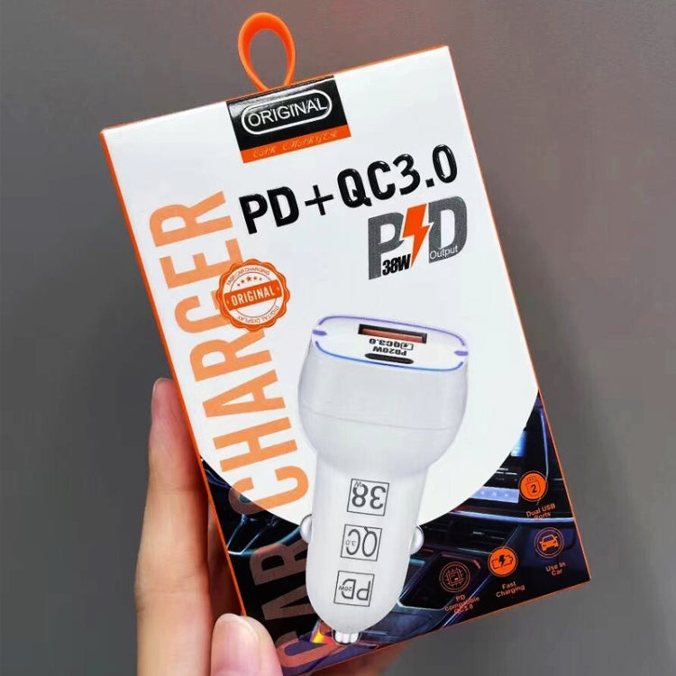38W PD20W + QC3.0 USB Car Charger with USB to Micro USB Data Cable, Length: 1m(White) - Car Charger by buy2fix | Online Shopping UK | buy2fix