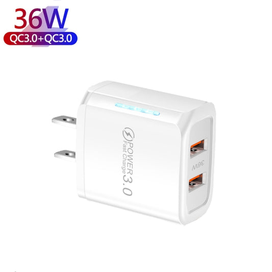 36W Dual Port QC3.0 USB Mobile Phone Charger Dual 18W Output, US Plug(White) - USB Charger by buy2fix | Online Shopping UK | buy2fix