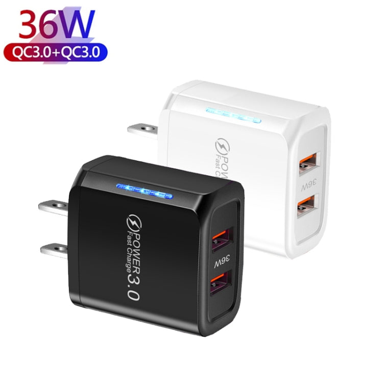 36W Dual Port QC3.0 USB Mobile Phone Charger Dual 18W Output, US Plug(White) - USB Charger by buy2fix | Online Shopping UK | buy2fix