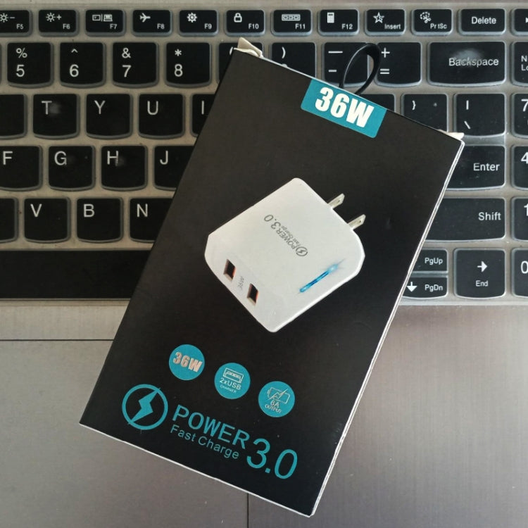 36W Dual Port QC3.0 USB Charger with 3A USB to Micro USB Data Cable, US Plug(White) by buy2fix