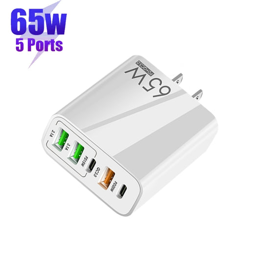 65W Dual PD Type-C + 3 x USB Multi Port Charger for Phone and Tablet PC, US Plug(White) by buy2fix