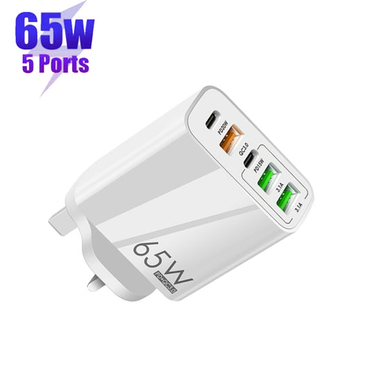 65W Dual PD Type-C + 3 x USB Multi Port Charger for Phone and Tablet PC, UK Plug(White) - USB Charger by buy2fix | Online Shopping UK | buy2fix