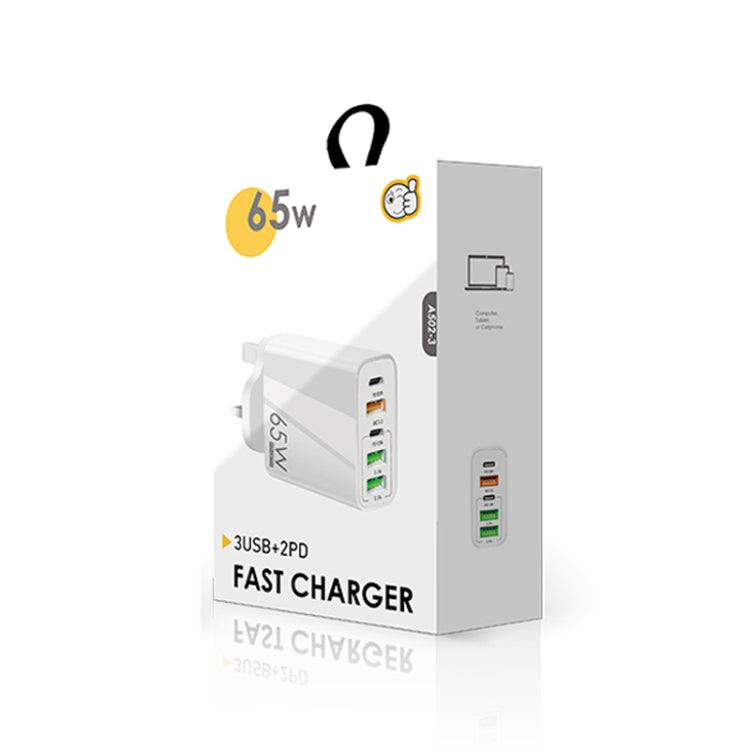 65W Dual PD Type-C + 3 x USB Multi Port Charger for Phone and Tablet PC, UK Plug(White) by buy2fix