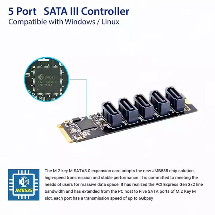 ST532 M.2 NGFF To 5 Ports SATA3.0 Hard Disk Expansion Card Adapter In Stock by buy2fix