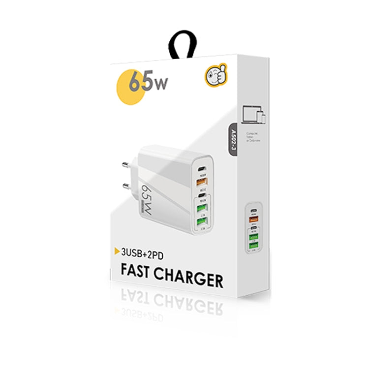 65W Dual PD Type-C + 3 x USB Multi Port Charger with 3A USB to Micro USB Data Cable, EU Plug(White) - USB Charger by buy2fix | Online Shopping UK | buy2fix