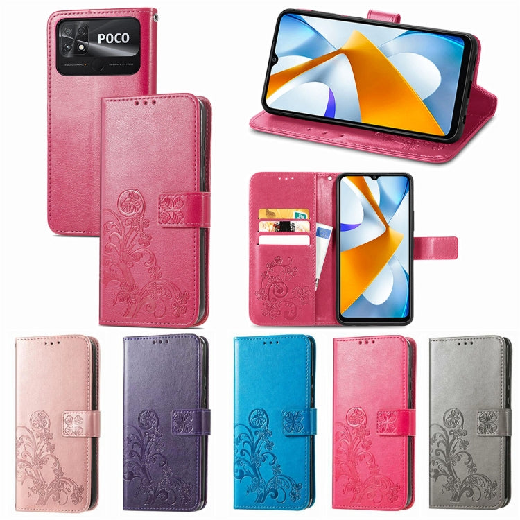 For Xiaomi Poco C40 Four-leaf Clasp Embossed Buckle Leather Phone Case(Blue) by buy2fix