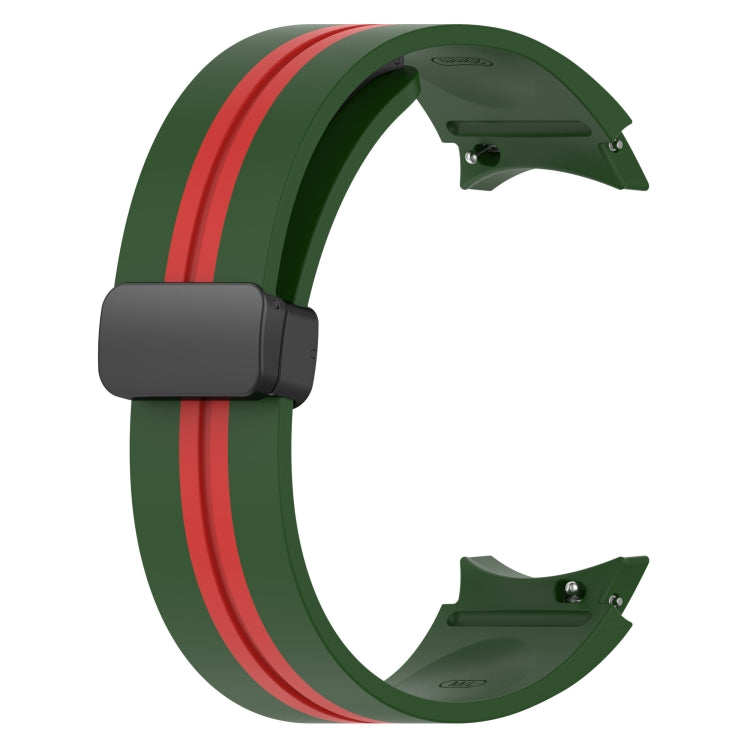 For Samsung Galaxy Watch 4 Classic 46mm Folding Magnetic Clasp Silicone Watch Band(Amy Green+Red) - Watch Bands by buy2fix | Online Shopping UK | buy2fix