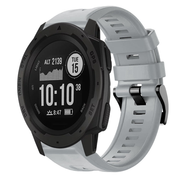 For Garmin Instinct Metal Buckle Solid Color Silicone Watch Band(Grey) - Watch Bands by buy2fix | Online Shopping UK | buy2fix