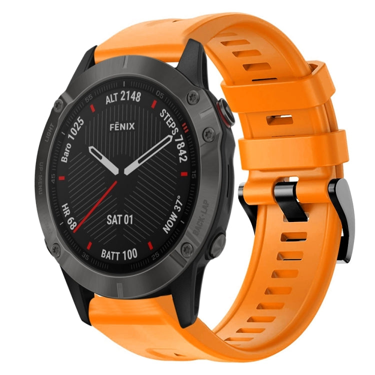 For Garmin Fenix 6 Sapphire GPS Metal Buckle Solid Color Silicone Watch Band(Orange) - Watch Bands by buy2fix | Online Shopping UK | buy2fix