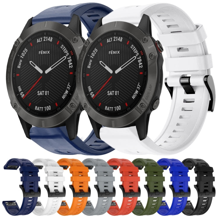 For Garmin Fenix 6 Sapphire GPS Metal Buckle Solid Color Silicone Watch Band(Orange) - Watch Bands by buy2fix | Online Shopping UK | buy2fix