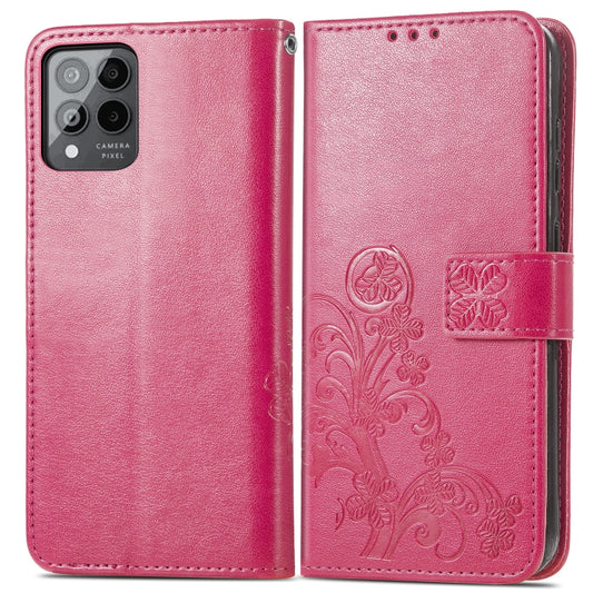 For T-Mobile Revvl 6 Pro 5G Four-leaf Clasp Embossed Buckle Leather Phone Case(Magenta) by buy2fix