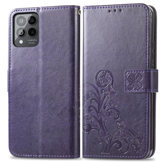 For T-Mobile Revvl 6 Pro 5G Four-leaf Clasp Embossed Buckle Leather Phone Case(Purple) by buy2fix