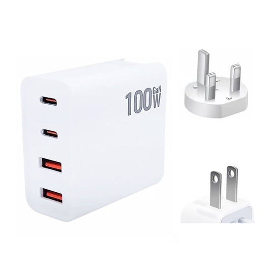 GaN 100W Dual USB + Dual USB-C/Type-C Multi Port Charger with 2m Type-C to Type-C Data Cable Set US / UK Plug by buy2fix