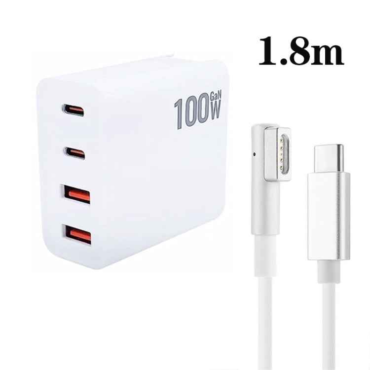 GaN 100W Dual USB+Dual USB-C/Type-C Multi Port Charger with 1.8m Type-C to MagSafe 1 / L Header Data Cable US Plug - Cable & Adapter by buy2fix | Online Shopping UK | buy2fix
