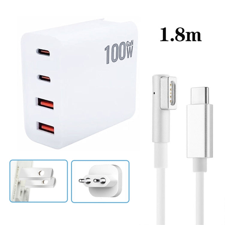 GaN 100W Dual USB+Dual USB-C/Type-C Multi Port Charger with 1.8m Type-C to MagSafe 1 / L Header Data Cable US / EU Plug - Cable & Adapter by buy2fix | Online Shopping UK | buy2fix