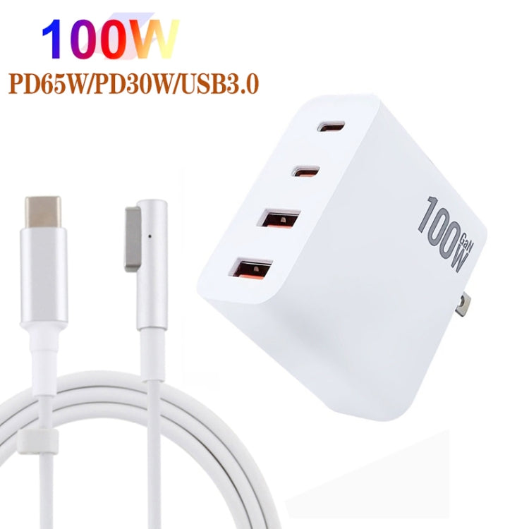 GaN 100W Dual USB+Dual USB-C/Type-C Multi Port Charger with 1.8m Type-C to MagSafe 1 / L Header Data Cable US / EU Plug - Cable & Adapter by buy2fix | Online Shopping UK | buy2fix