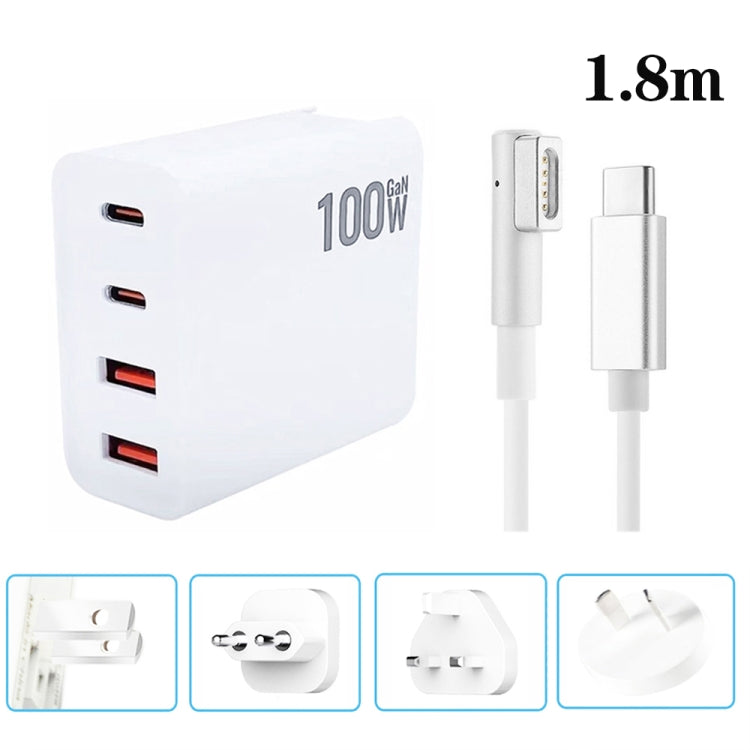 GaN 100W Dual USB+Dual USB-C/Type-C Multi Port Charger with 1.8m Type-C to MagSafe 1 / L Header Data Cable US / EU / UK / AU Plug - Cable & Adapter by buy2fix | Online Shopping UK | buy2fix