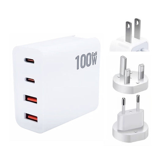 GaN 100W Dual USB-C/Type-C + Dual USB Multi Port Charger with 1.8m Type-C to MagSafe 2 / T Header Data Cable, Plug Size:US / EU / UK Plug by buy2fix