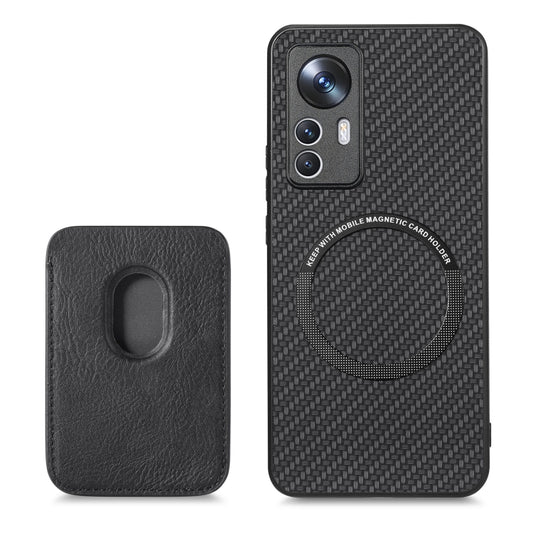 For Xiaomi 12T Carbon Fiber Leather Card Magsafe Phone Case(Black) by buy2fix