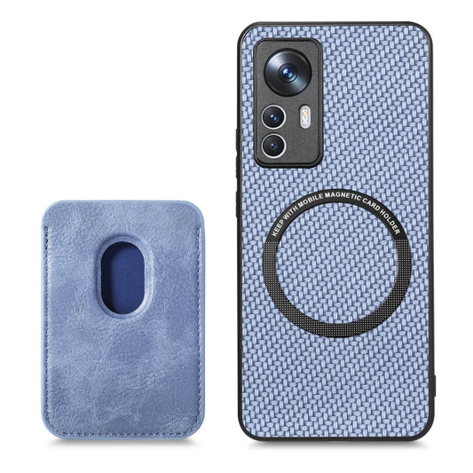 For Xiaomi 12T Carbon Fiber Leather Card Magsafe Phone Case(Blue) by buy2fix