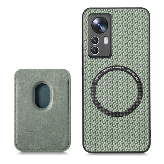 For Xiaomi 12T Carbon Fiber Leather Card Magsafe Phone Case(Green) by buy2fix