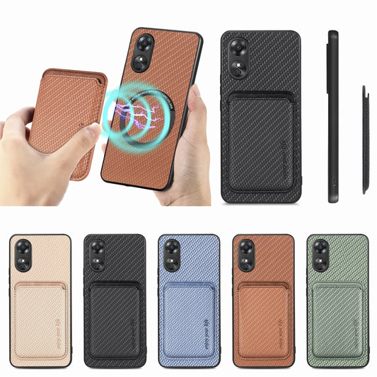 For OPPO A17 Pro Carbon Fiber Leather Card Magsafe Phone Case(Brown) by buy2fix