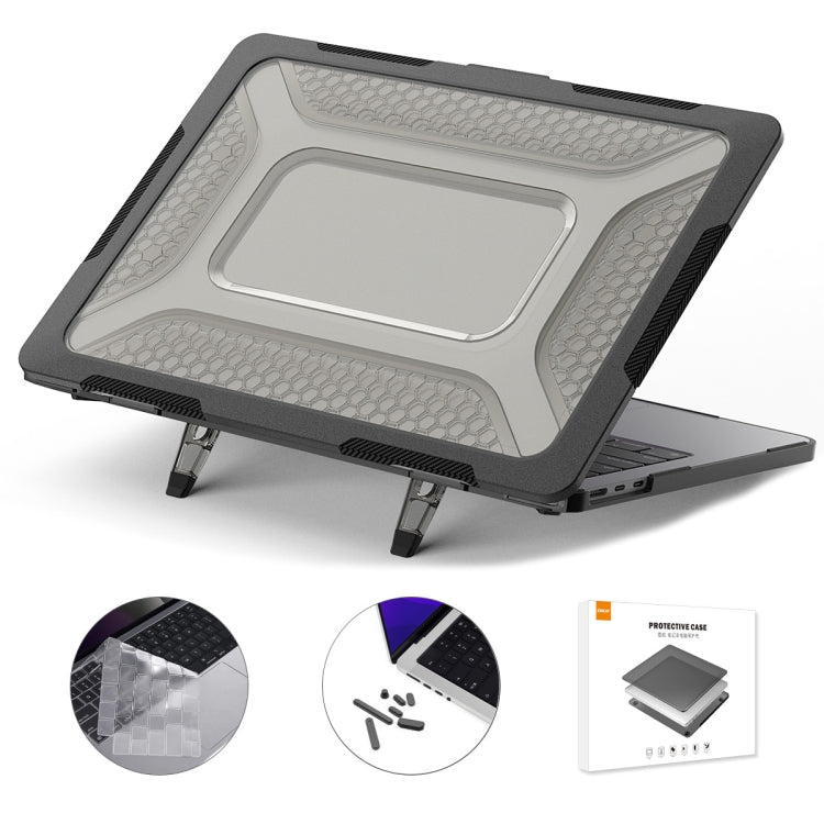 For MacBook Air 13.6 2022/2024 A2681 (M2) / A3113 (M3) ENKAY Hat-Prince 3 in 1 Protective Bracket Case Cover Hard Shell with TPU Keyboard Film / Anti-dust Plugs, Version:US(Black) - MacBook Air Cases by ENKAY | Online Shopping UK | buy2fix
