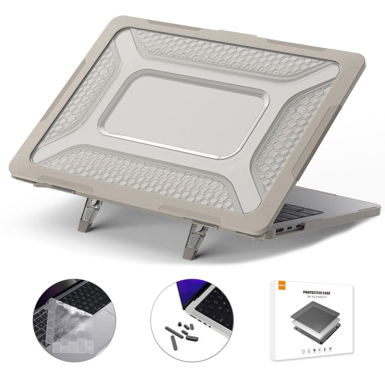 For MacBook Air 13.6 2022/2024 A2681 (M2) / A3113 (M3) ENKAY Hat-Prince 3 in 1 Protective Bracket Case Cover Hard Shell with TPU Keyboard Film / Anti-dust Plugs, Version:EU(Khaki) - MacBook Air Cases by ENKAY | Online Shopping UK | buy2fix