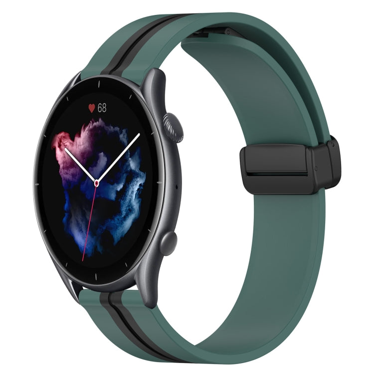 For Amazfit GTR 3 Pro 22mm Folding Magnetic Clasp Silicone Watch Band(Olive Green + Black) - Watch Bands by buy2fix | Online Shopping UK | buy2fix