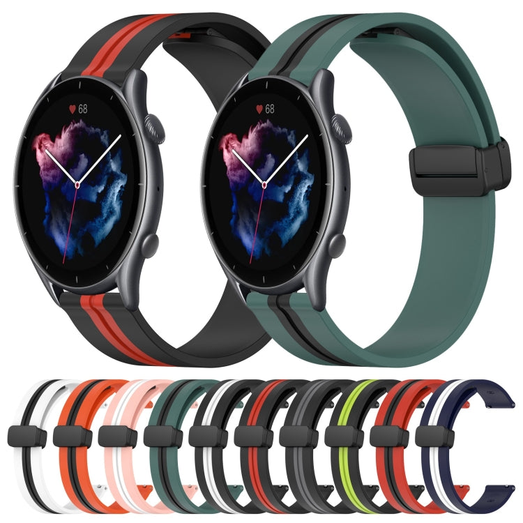 For Amazfit GTR 3 Pro 22mm Folding Magnetic Clasp Silicone Watch Band(Olive Green + Black) - Watch Bands by buy2fix | Online Shopping UK | buy2fix