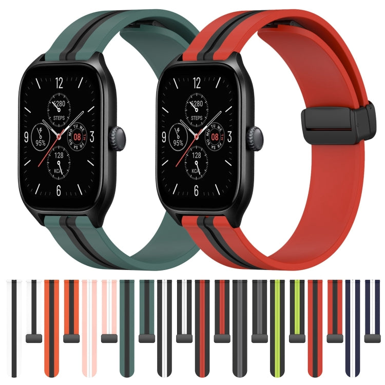 For Amazfit GTS 4 20mm Folding Magnetic Clasp Silicone Watch Band(Olive Green + Black) - Watch Bands by buy2fix | Online Shopping UK | buy2fix
