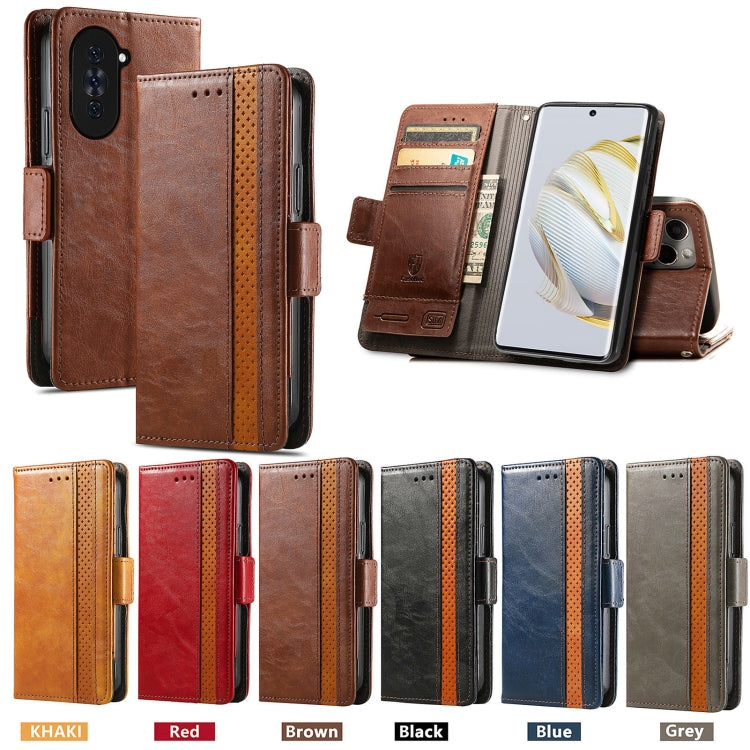 For Huawei Nova 10 CaseNeoSplicing Dual Magnetic Buckle Leather Phone Case(Khaki) by buy2fix