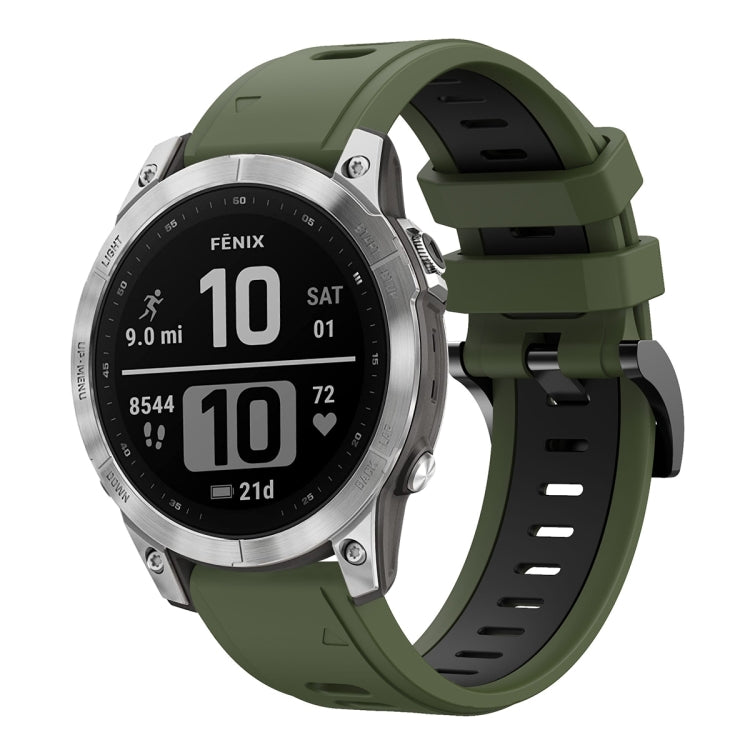 For Garmin Fenix 7 22mm Two-Color Sports Silicone Watch Band(Army Green + Black) - Watch Bands by buy2fix | Online Shopping UK | buy2fix