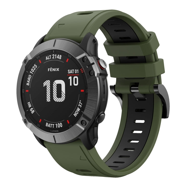 For Garmin Fenix 6X Sapphire 26mm Two-Color Sports Silicone Watch Band(Army Green + Black) - Watch Bands by buy2fix | Online Shopping UK | buy2fix