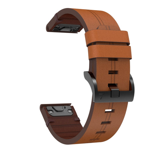 For Garmin Fenix 5X Sapphire 26mm Leather Steel Buckle Watch Band(Brown) by buy2fix