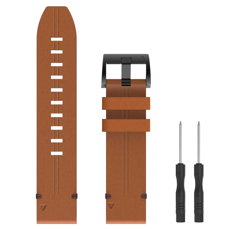 For Garmin Fenix 7 Sapphire Solar 22mm Leather Steel Buckle Watch Band(Brown) - Watch Bands by buy2fix | Online Shopping UK | buy2fix