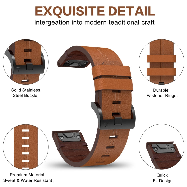 For Garmin Fenix 7 Sapphire Solar 22mm Leather Steel Buckle Watch Band(Brown) - Watch Bands by buy2fix | Online Shopping UK | buy2fix