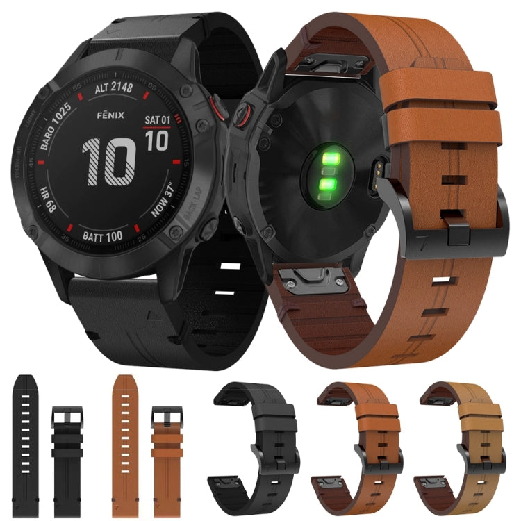 For Garmin Fenix 6 Pro GPS 22mm Leather Steel Buckle Watch Band (Light Brown) - Watch Bands by buy2fix | Online Shopping UK | buy2fix