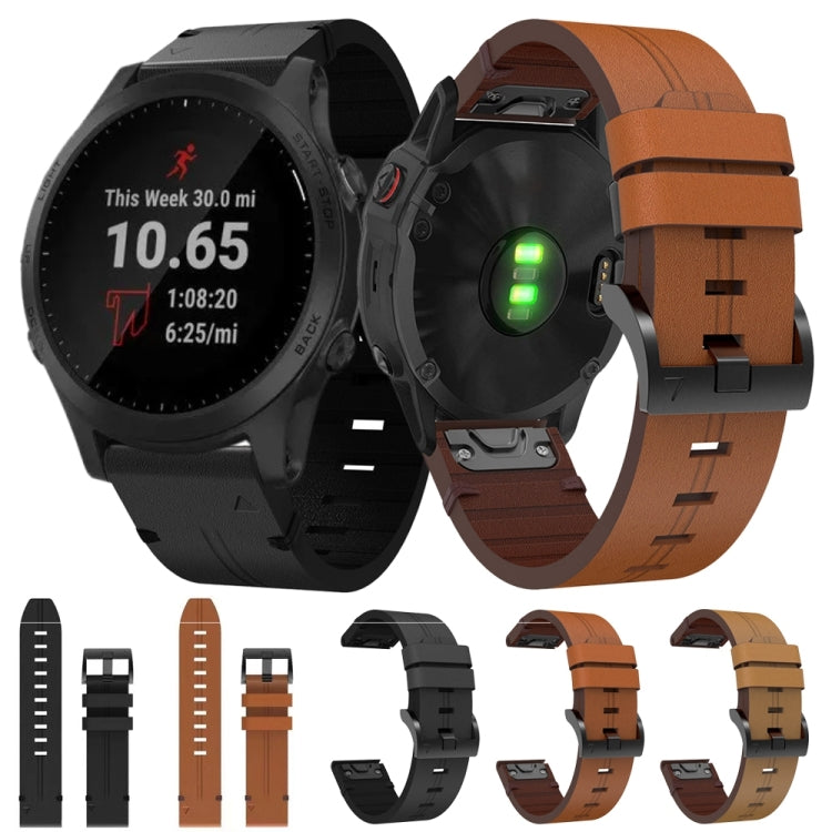 For Garmin Forerunner 945 22mm Leather Steel Buckle Watch Band(Brown) - Watch Bands by buy2fix | Online Shopping UK | buy2fix