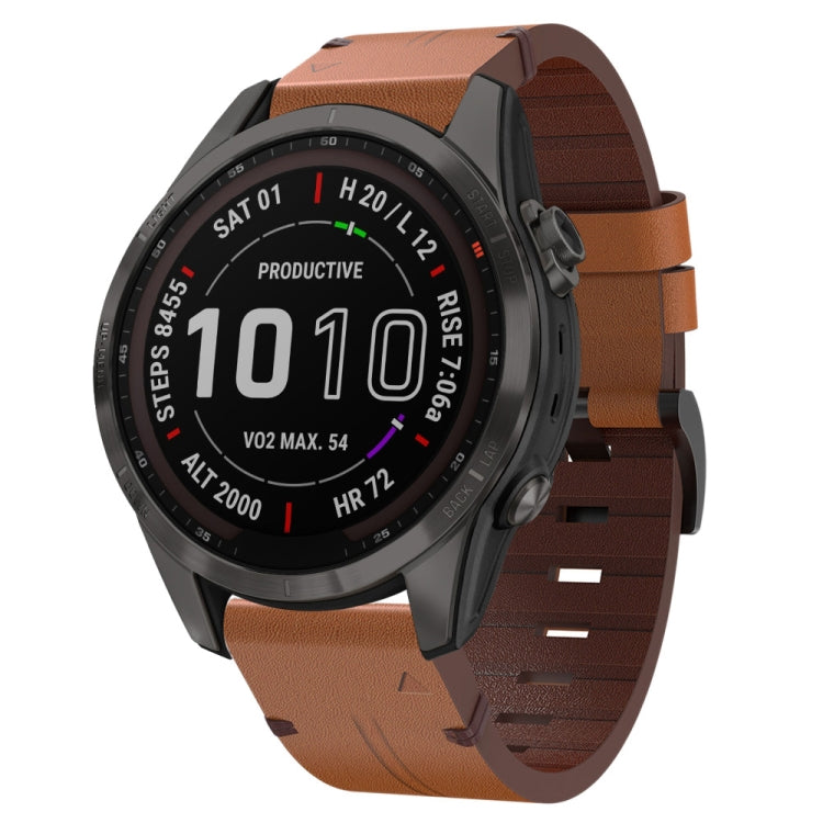 For Garmin Fenix 7S Sapphire Solar 20mm Leather Steel Buckle Watch Band(Brown) - Watch Bands by buy2fix | Online Shopping UK | buy2fix