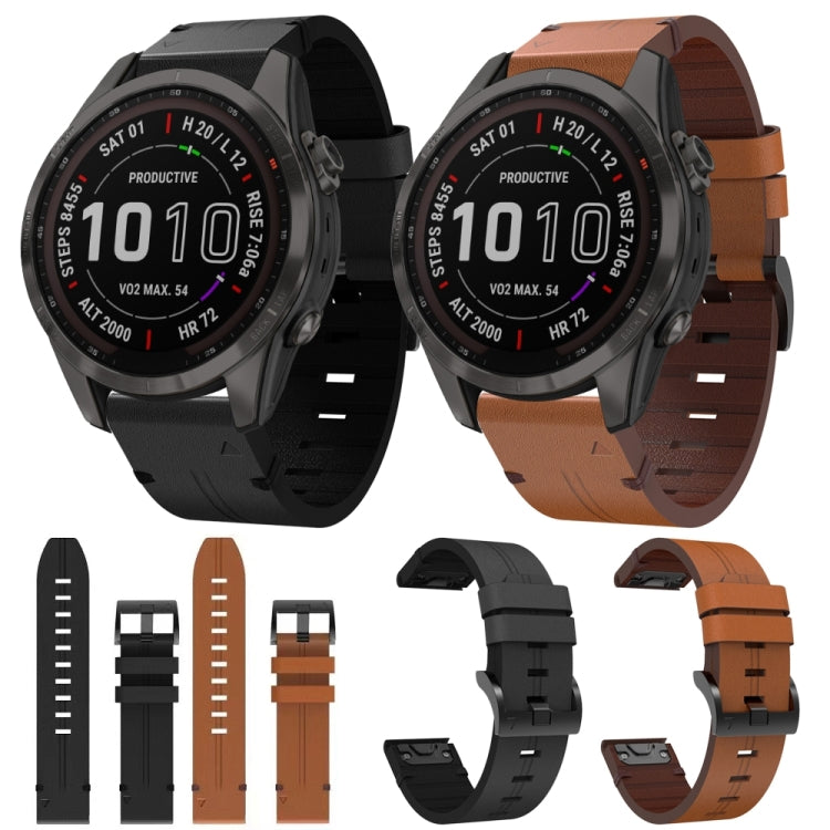 For Garmin Fenix 7S Sapphire Solar 20mm Leather Steel Buckle Watch Band(Brown) - Watch Bands by buy2fix | Online Shopping UK | buy2fix