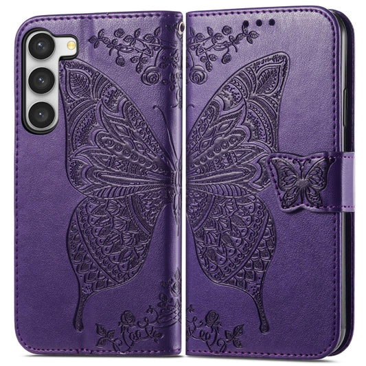 For Samsung Galaxy S23 Ultra 5G Butterfly Love Flower Embossed Leather Phone Case(Purple) by buy2fix