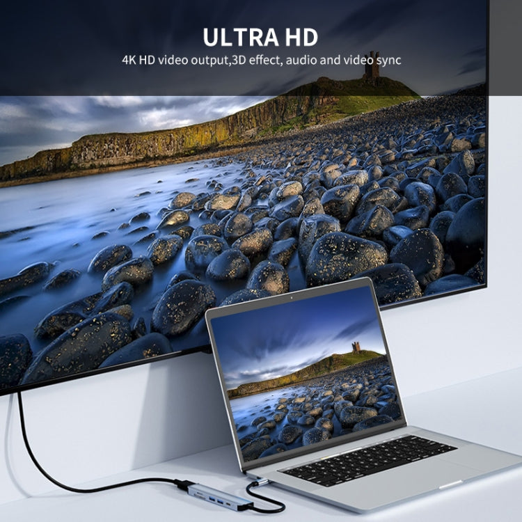 JUNSUNMAY 6 in 1 Type-C to 4K HDMI Docking Station Adapter USB-C PD Quick Charge Hub SD/TF Card Reader - USB HUB by JUNSUNMAY | Online Shopping UK | buy2fix
