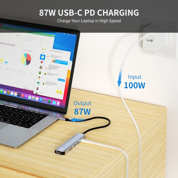 JUNSUNMAY 6 in 1 Type-C to 4K HDMI Docking Station Adapter USB-C PD Quick Charge Hub SD/TF Card Reader - USB HUB by JUNSUNMAY | Online Shopping UK | buy2fix