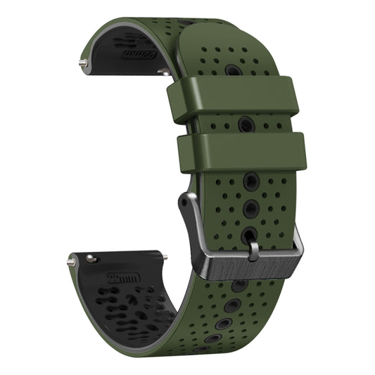 For Garmin vivoactive 4 22mm Perforated Two-Color Silicone Watch Band(Army Green+Black) by buy2fix