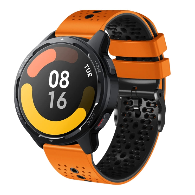 For Xiaomi MI Watch S1 Active 22mm Perforated Two-Color Silicone Watch Band(Orange+Black) - Watch Bands by buy2fix | Online Shopping UK | buy2fix