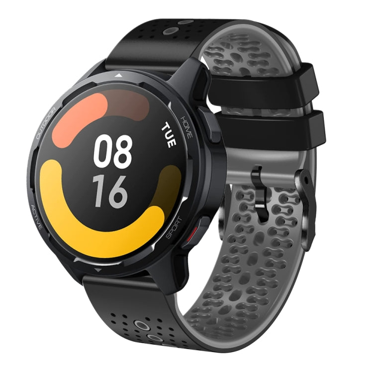For Xiaomi MI Watch S1 Active 22mm Perforated Two-Color Silicone Watch Band(Black+Grey) - Watch Bands by buy2fix | Online Shopping UK | buy2fix