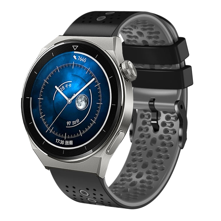 For Huawei Watch GT3 Pro 46mm 22mm Perforated Two-Color Silicone Watch Band(Black+Grey) - Watch Bands by buy2fix | Online Shopping UK | buy2fix