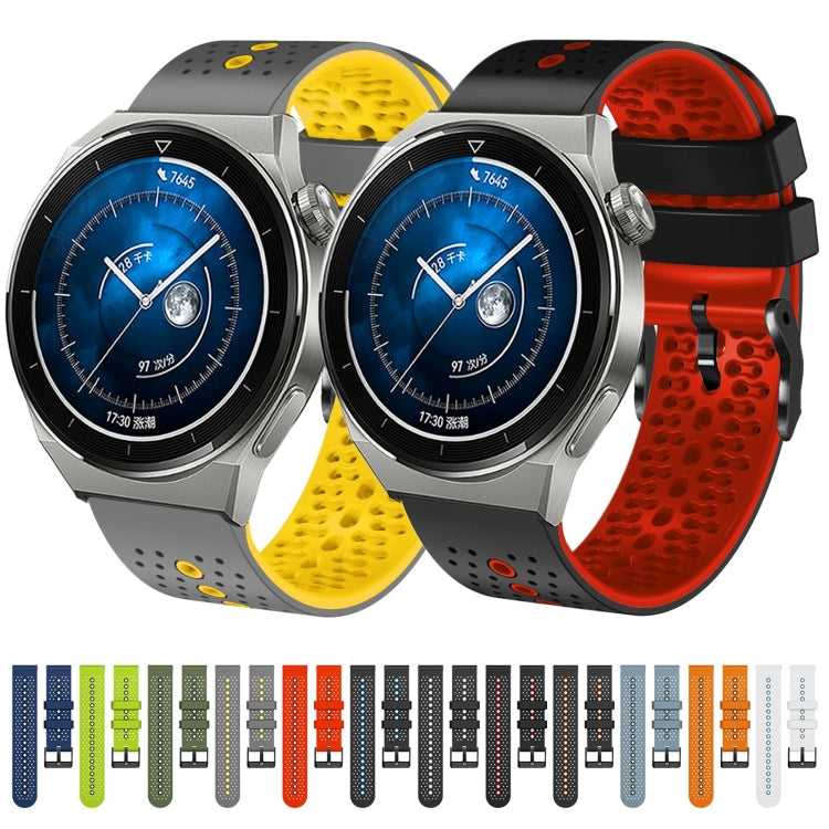 For Huawei Watch GT3 Pro 46mm 22mm Perforated Two-Color Silicone Watch Band(Black+Grey) - Watch Bands by buy2fix | Online Shopping UK | buy2fix