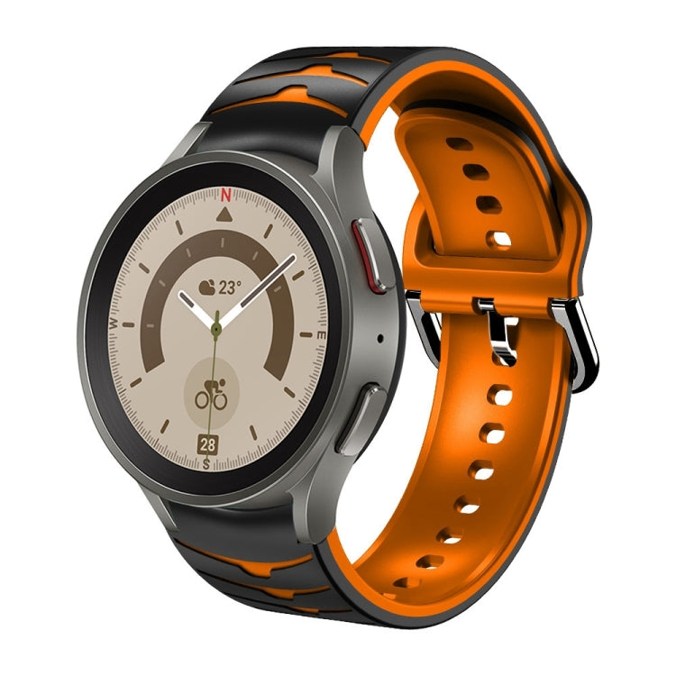 For Samsung Galaxy Watch 5 Pro 45mm Curved Texture Silicone Watch Band(Black+Orange) - Watch Bands by buy2fix | Online Shopping UK | buy2fix